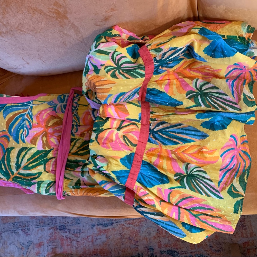 Farm Rio by Anthropologie Palm wrap maxi dress size S. Vibrant colored w belt - Picture 15 of 16